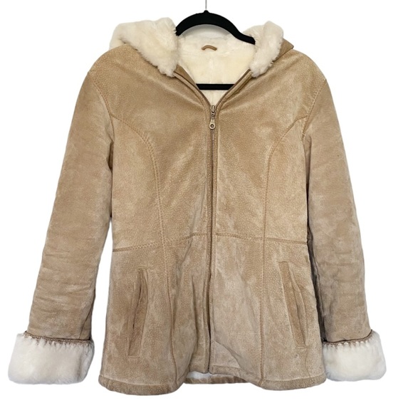 Wilsons Leather Suede Leather Hood Jacket Sherpa Lined Small FLAWS - Picture 1 of 12